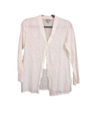 Fresco By Nomadic Traders White Embroidered Long-Sleeve Button-Front Tunic Top S